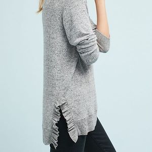 Anthropologie Gray Ruffle Sweater